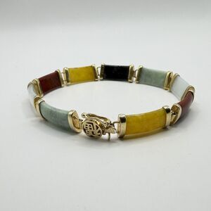 PAJ 925 Sterling Silver Vermeil Multicolor Jade Bracelet 7" 14.5g